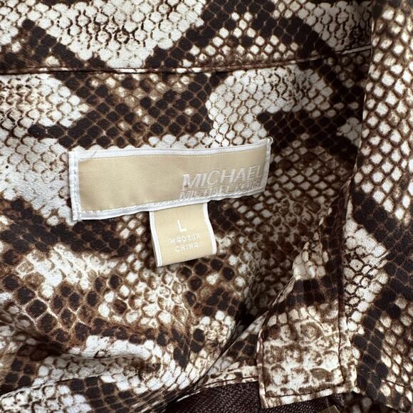 NEW Michael Kors Snakeskin Brown Full Zip Shirt Pockets Logo Long Sleeve Mobwife - Picture 9 of 9